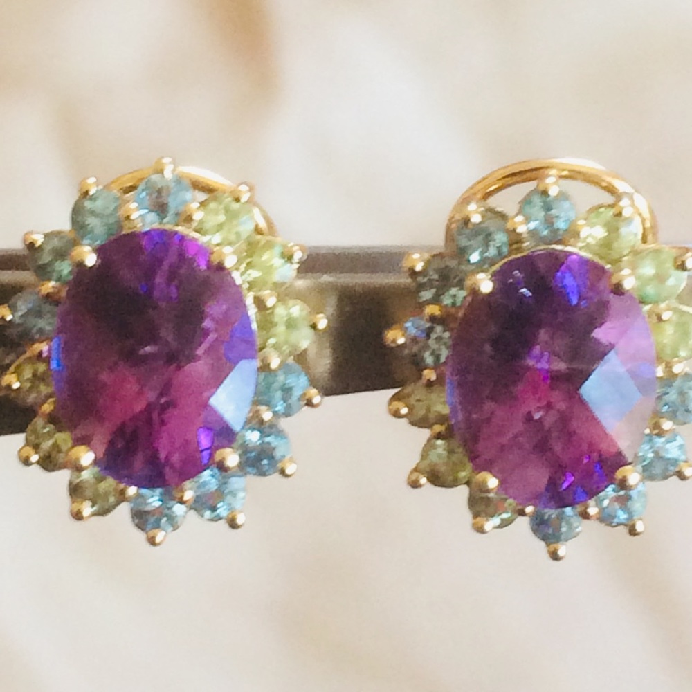 14k yg MULTI GEMSTONE EARRINGS
